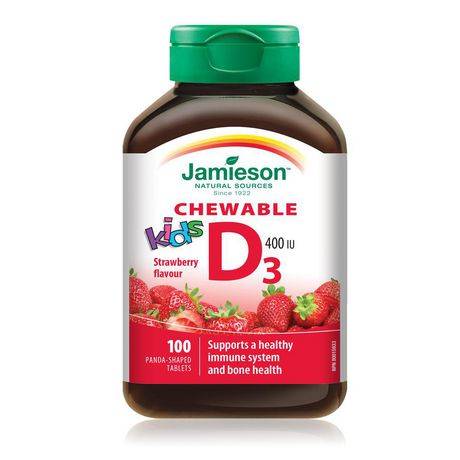 Jamieson Kids Vitamin D3 Strawberry Chewable Panda Shaped Tablets 400 Iu (90 g)