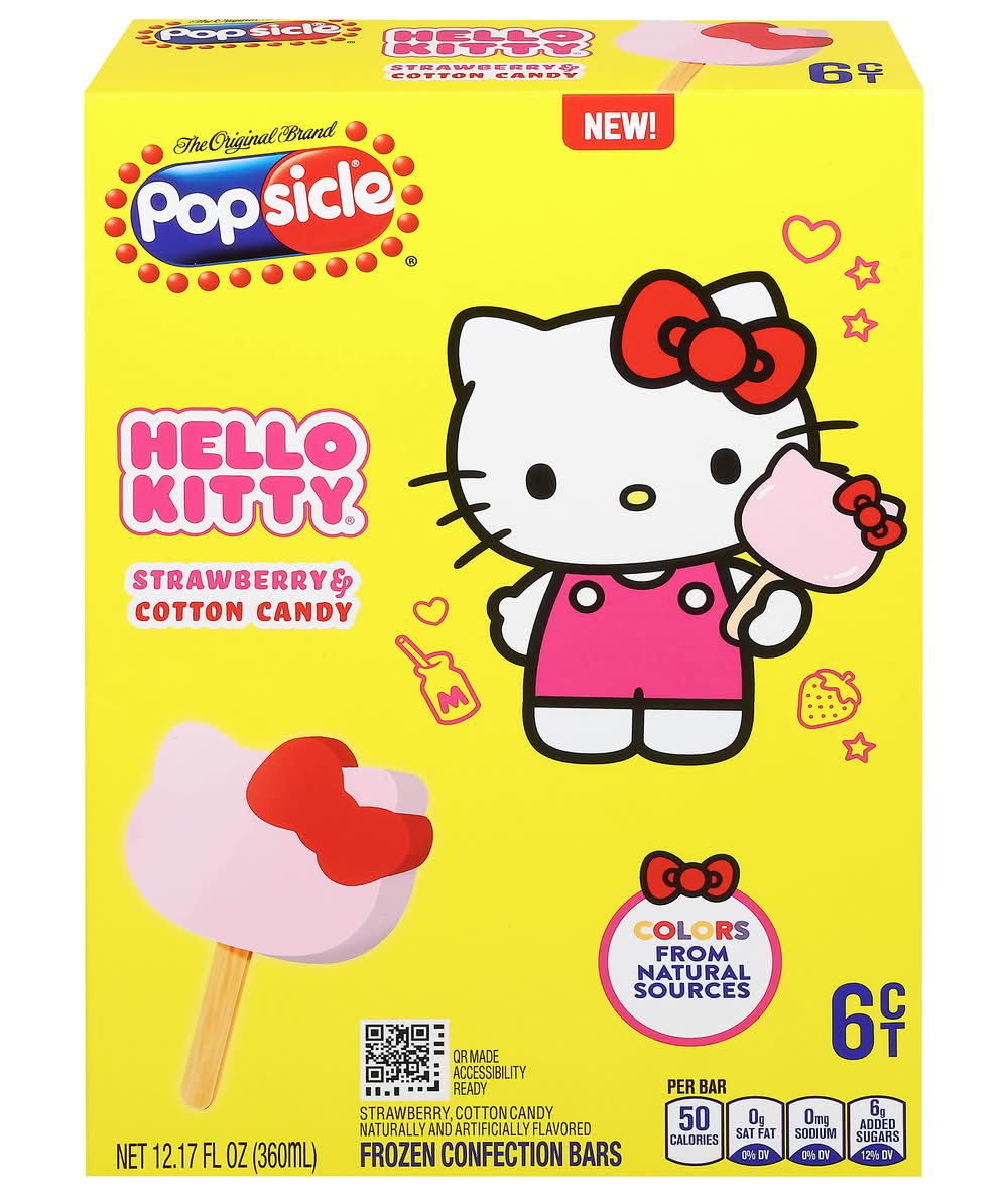 Popsicle Hello Kitty Frozen Confection Bars, Strawberry-Cotton Candy (12.17 fl oz, 6 ct)