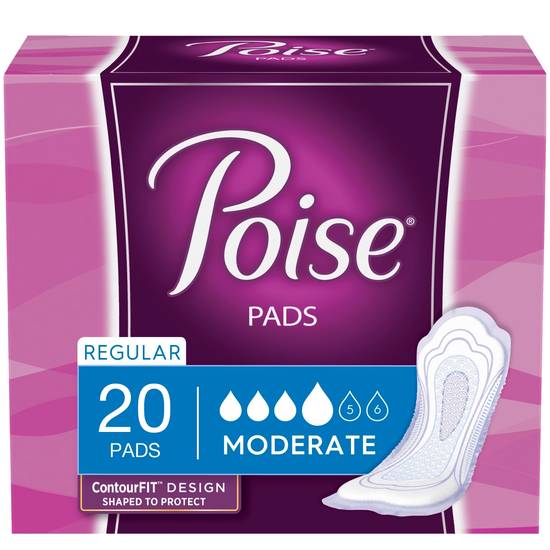Poise Incontinence Pads, Moderate Absorbency, Regular, 20 Count