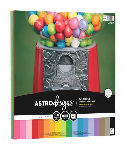 Astrodesigns Color Cardstock, 18-Color Starter Pack Assortment, 12" x 12", 65 Lb, Pack Of 72 Sheets