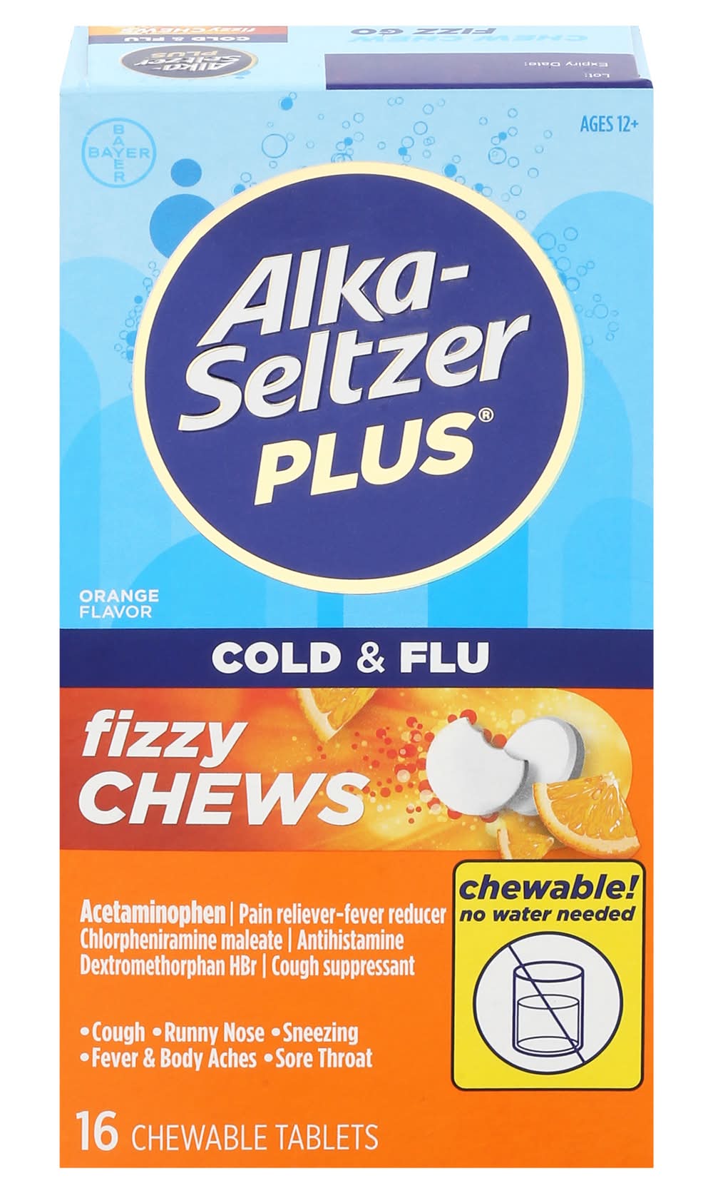 Alka-Seltzer Plus Cold & Flu Fizzy Chews, Orange (16 ct)