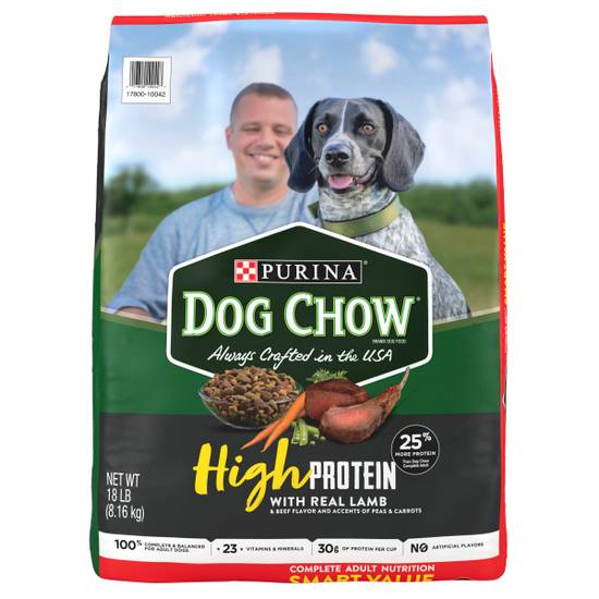 Purina Dog Chow High Protein Dry Dog Food, High Protein Recipe With Real Lamb & Beef Flavor - 18 Lb. Bag