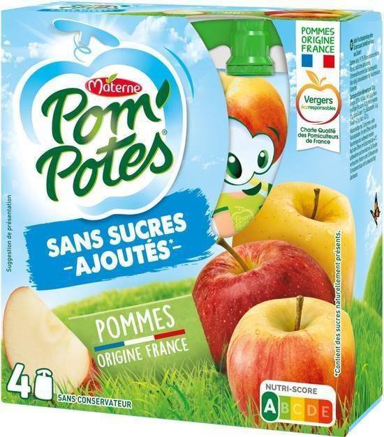 Pom'potes compotes gourdes pomme nature 4x90g - materne - 360g