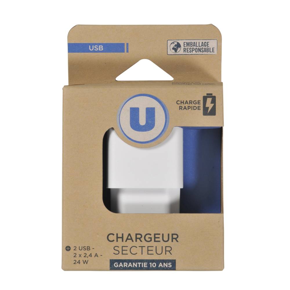 Les Produits U - Chargeur secteur 2 usb 4a 24w