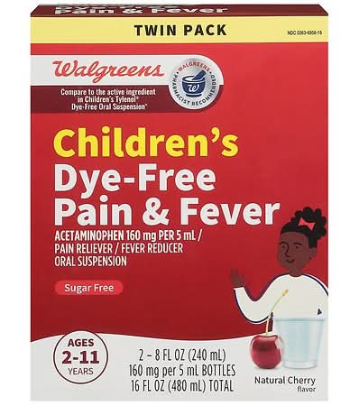 Walgreens Childrens Dye Free Pain & Fever Relievers, Natural Cherry (2 x 8 fl oz)