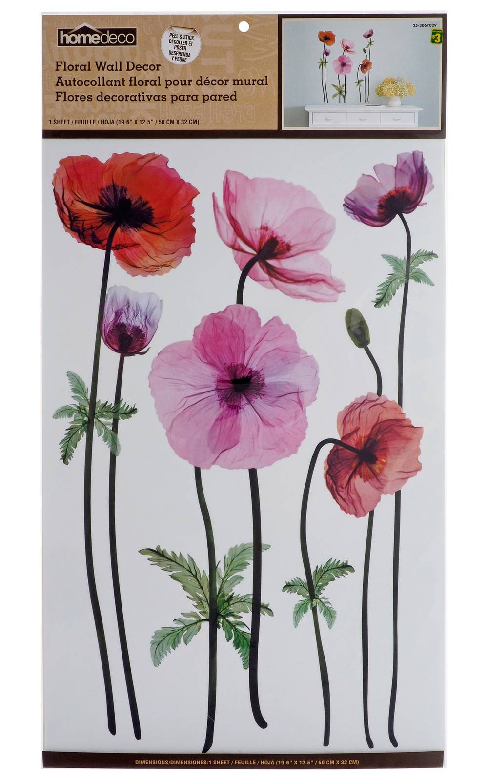 Homedeco décor mural autocollant (50 cm x 32 cm) - homedeco self adhesive floral wall decor, 50 cm x 32 cm, assorted
