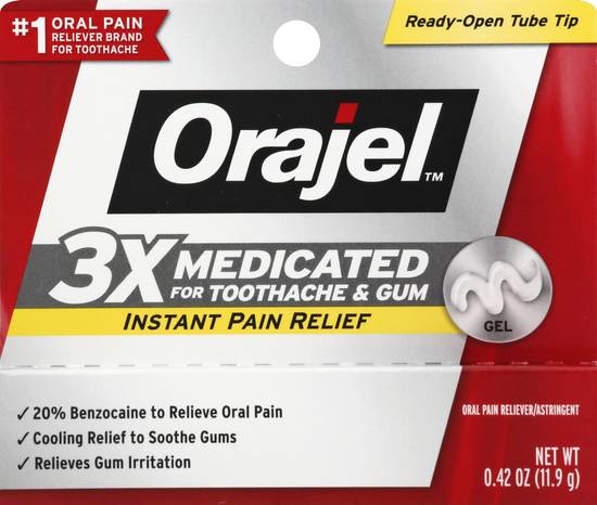 Orajel 3x Medicated Gel For Toothache & Gum (0.42 oz)