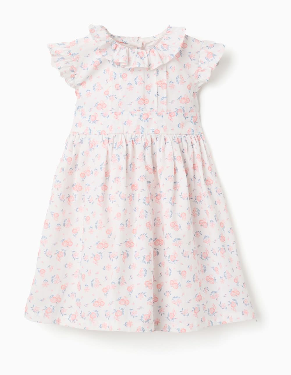Vestido De Popeline Com Motivo Floral E Folhos Para Bebé Menina, Branco (Branco - 12/18M)