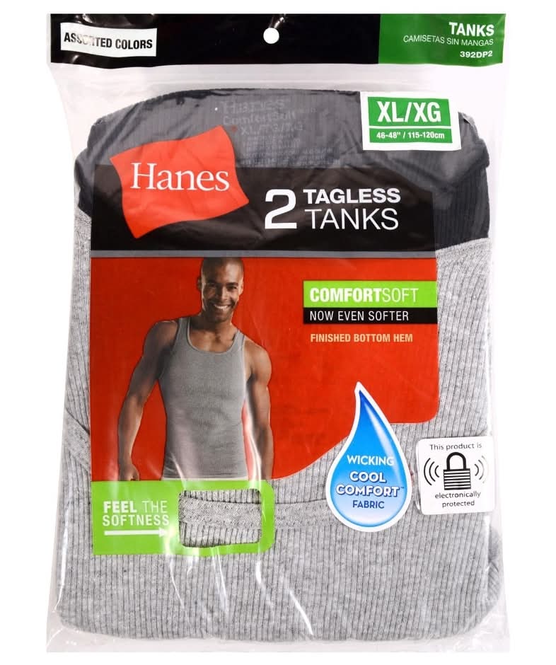 Hanes Tagless Tanks, Men, XL/XG, Assorted (2 ct)