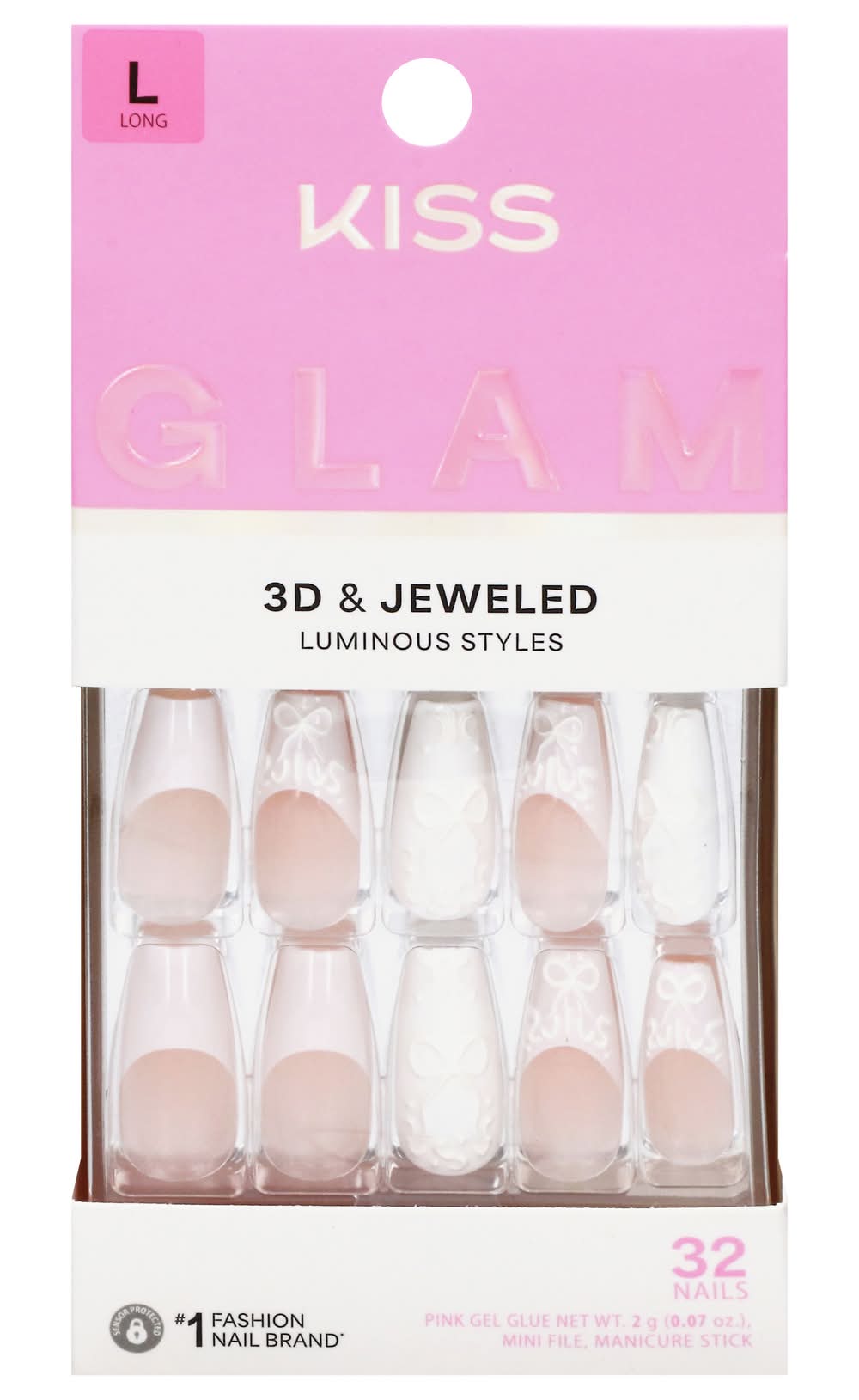 KISS Glam False Nails, White (2 g, 32 ct)
