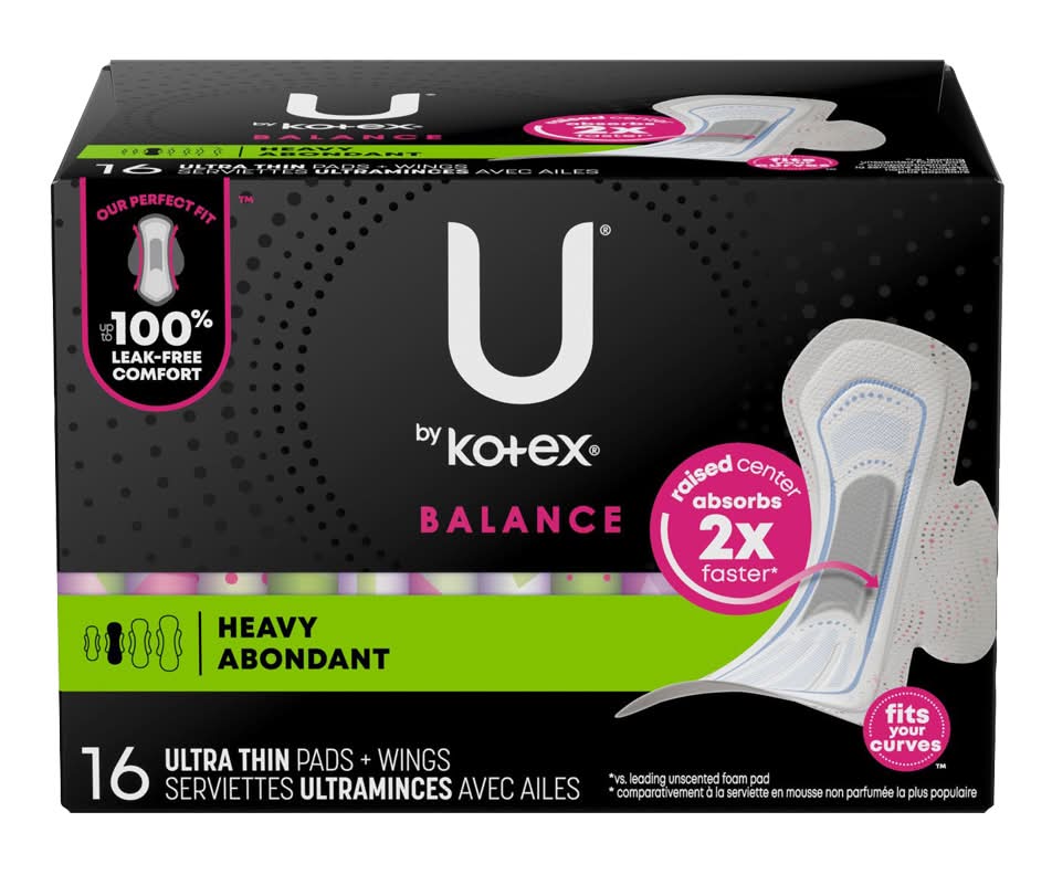 U by kotex serviettes ultra mince avec ailes (16 unitès) (female) - u by kotex balance ultra thin sanitary pad with wings (16 ct)