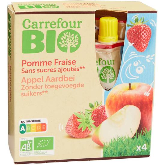 Carrefour Bio - Compote pomme fraise sans sucres ajoutés (4 pièces)