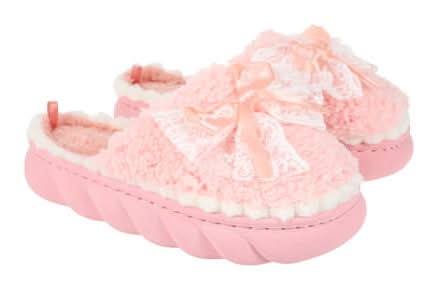 Ladies Fluffy Bow Slippers 9 Pink