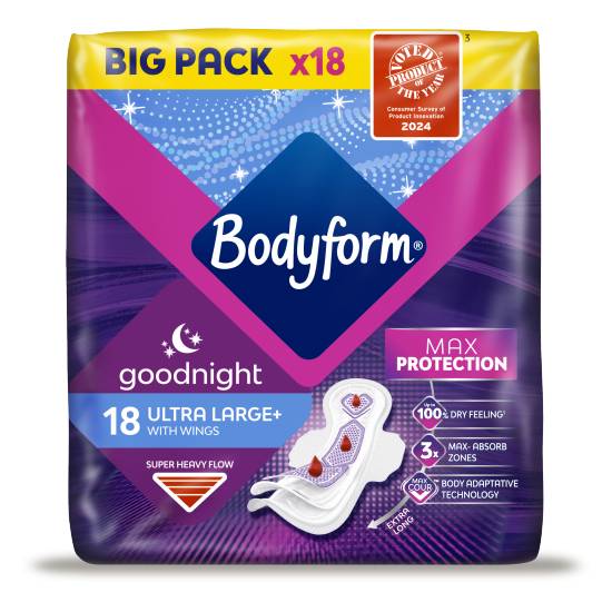 Bodyform Cour-V Ultra Night Sanitary Towels Wings (18 ct)