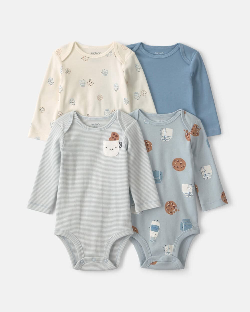 Baby Boy 4-Pack Milk & Cookies Long-Sleeve Multipack Bodysuits - Multi - 6M