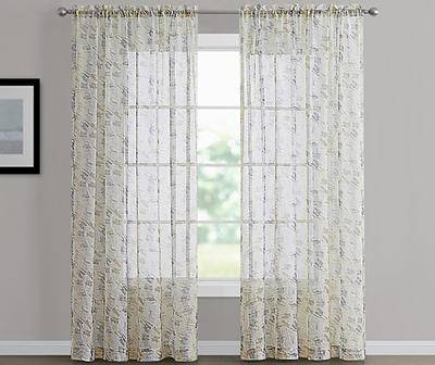 Maylee Yellow Abstract Crushed Voile Sheer Curtain Panel, (84")