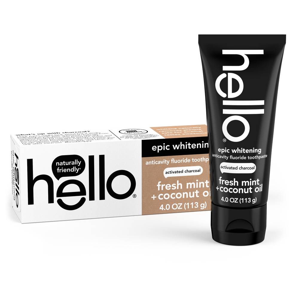 Hello Activated Charcoal With Fresh Mint + Coconut Oil Epic Whitening Fluoride Toothpaste (4 oz)