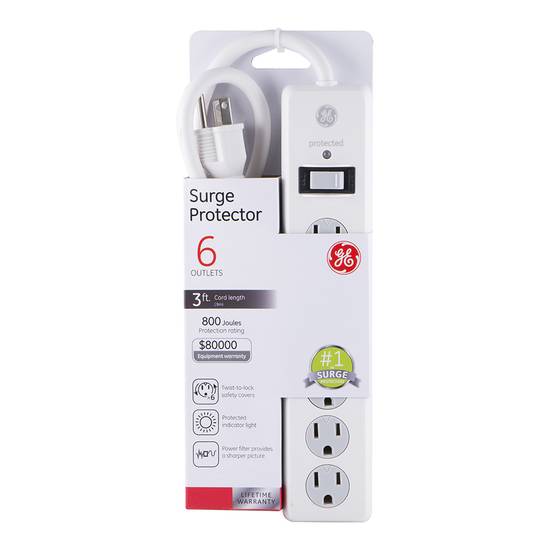 GE 6 Outlet Power Strip Surge Protector White (1 ct)