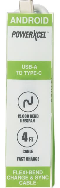PowerXcel Premium Type C Metallic Braided Charge & Sync Cable, 4 ft, Black