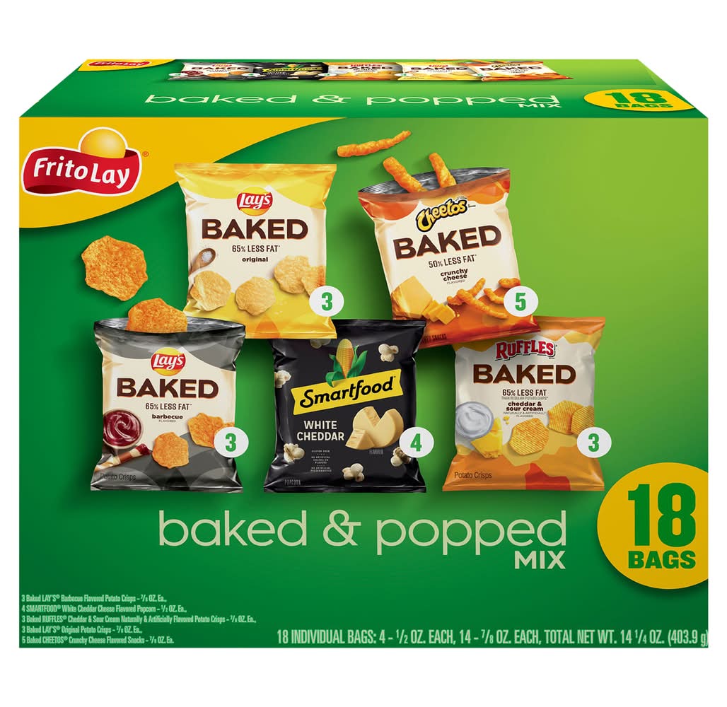 Frito-Lay Baked & Popped Mix Potato Chips Variety pack, Assorted (14.25 oz, 18 ct)