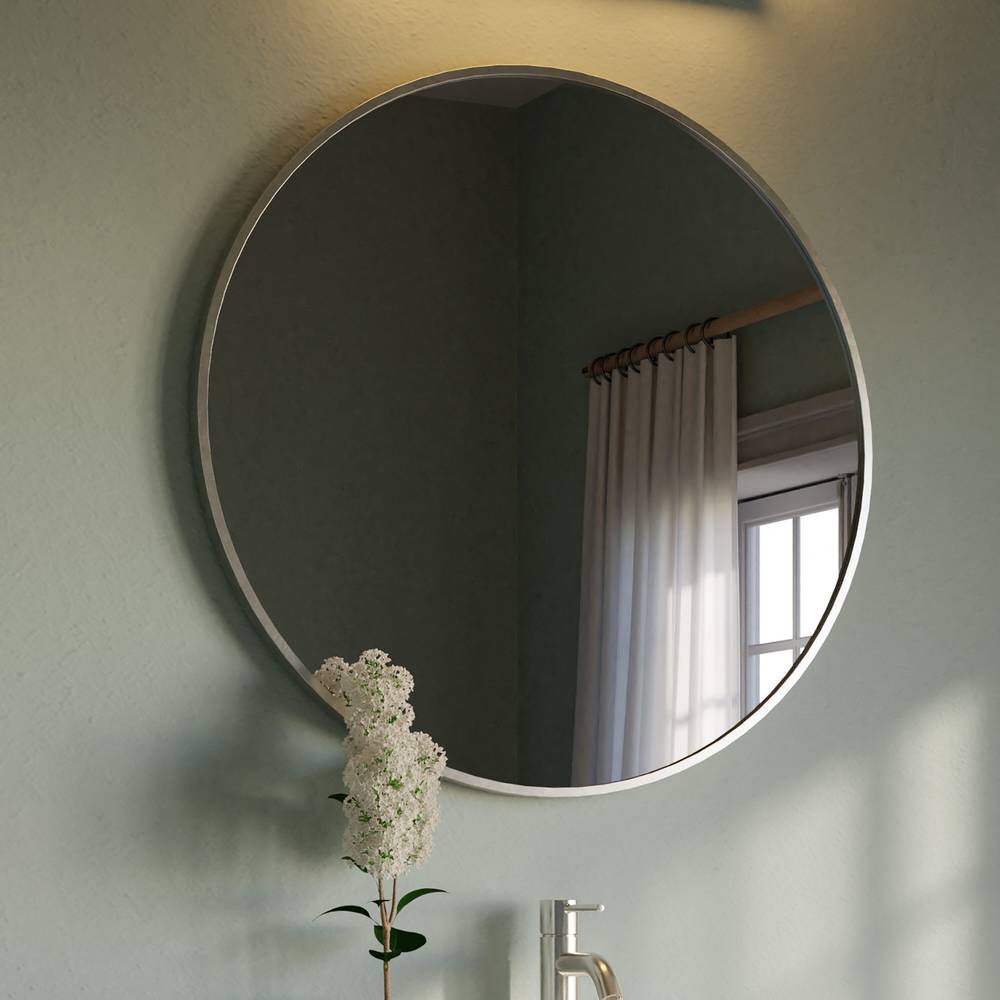 allen + roth 30-in x 30-in Framed Round Bathroom Vanity Mirror (Brushed Nickel) | 2282MR-30-113