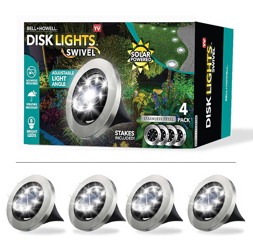 BELL + HOWELL 4-Pack Bell + Howell Swivel Disk Lights 3-Lumen 3-Watt Stainless Steel Solar LED Outdoor Path Light (6500 K) | 7846LQP-36