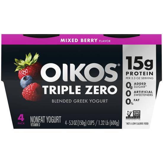 Oikos Triple Zero Mixed Berry Flavor Blended Greek Yogurt (4 ct)