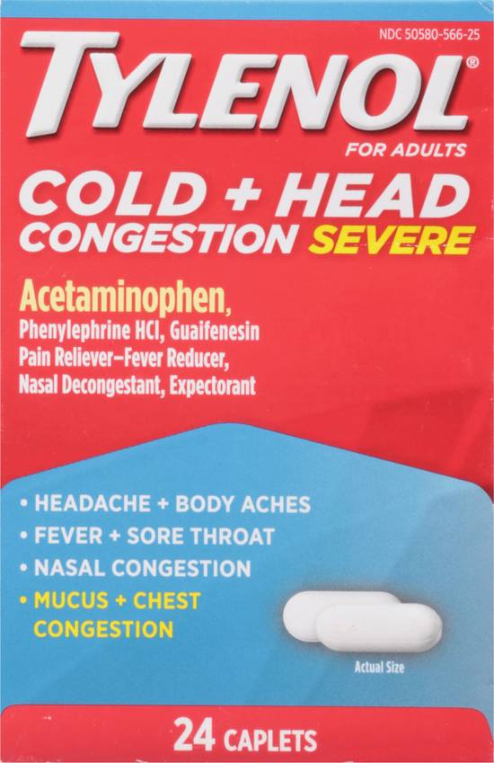 Tylenol Acetaminophen Adult Cold + Head Severe Congestion Relief (24 ct)