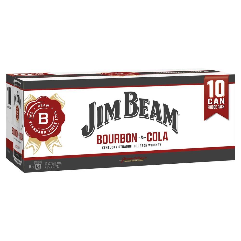 Jim Beam White & Cola Can 375mL  X 10 Pack