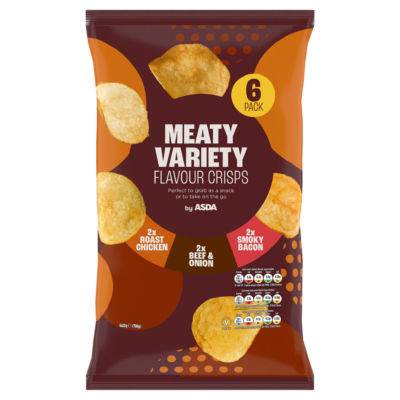 ASDA Meaty Variety Flavour Crisps 6 x 25g (150g)