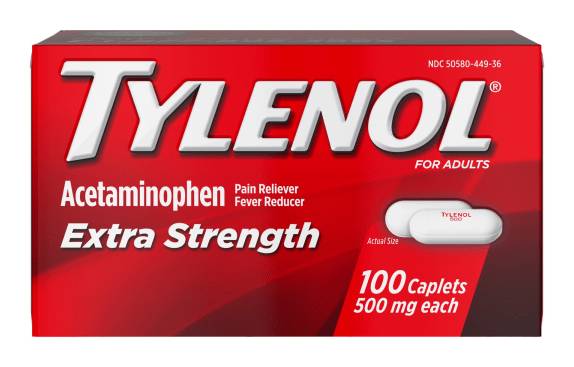 Tylenol Extra Strength Caplets with 500 mg Acetaminophen, Box of 100 Caplets