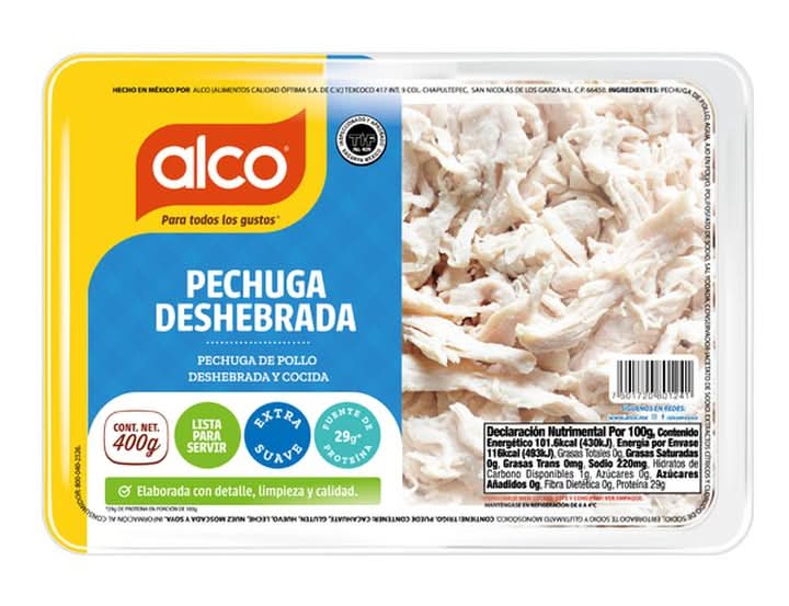 Alco · Pechuga de pollo deshebrada 100% cocida congelada (400 g)