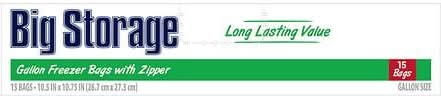 Big Storage Gallon Freezer Bags With Zipper, 10.5 In x 10.75 In (15 ct)
