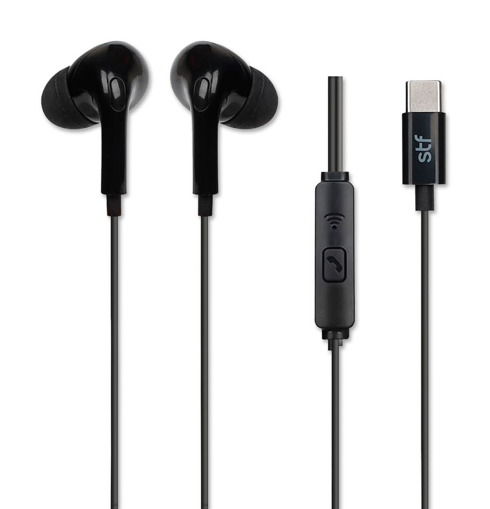STF · Audífonos alámbricos tipo c, 1.2 m, negro
