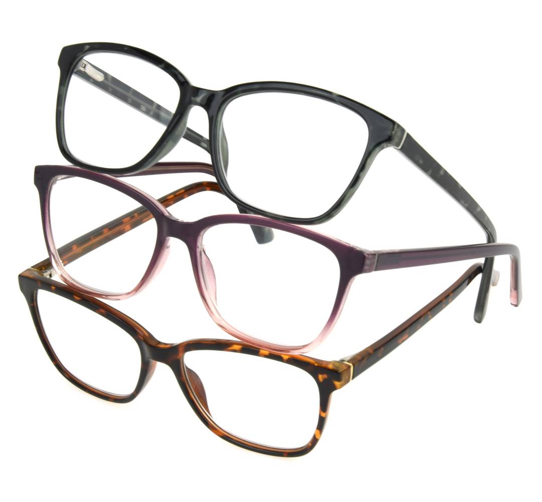 Design Optics by Foster Grant Kiersey, +1.50, Plastic Square Reading Glasses, 3-pack