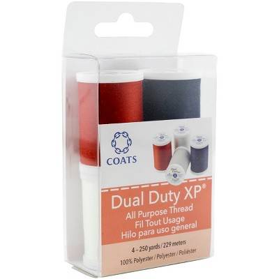 Coats Dual Duty XP All Purpose Thread 250yd Spools-4/Pkg Winter White, Navy, Red & Nugrey