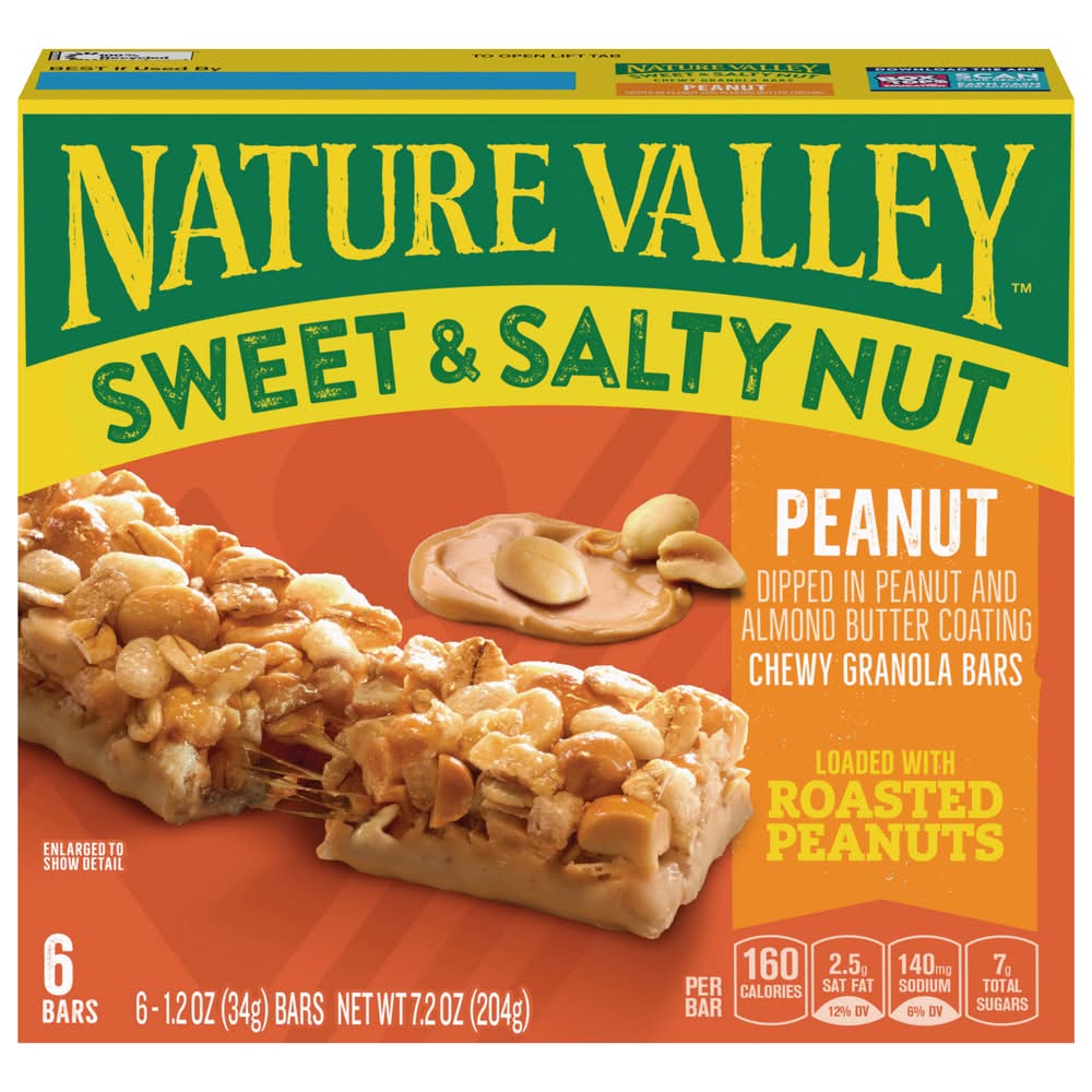 Nature Valley Sweet & Salty Nut Chewy Granola Bars, Peanut (6 x 1.2 oz)