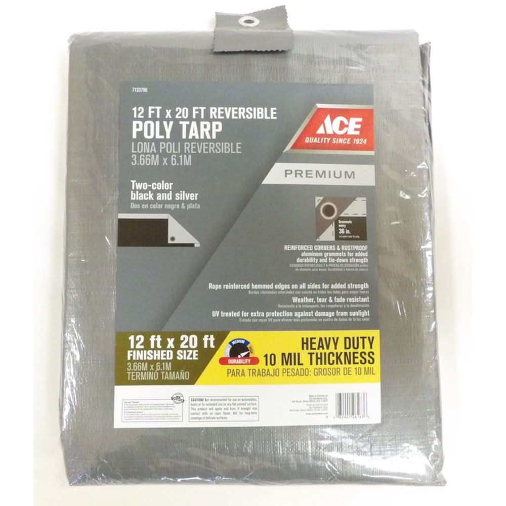 ACE 12 Ft. W X 20 Ft. L Heavy Duty Polyethylene Tarp Black/Silver