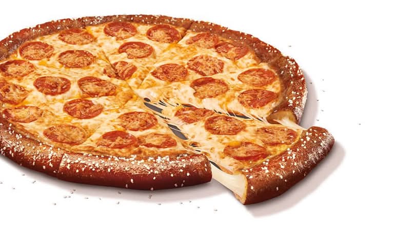 Stuffed Pretzel Crust with Cheese Sauce & Pepperoni