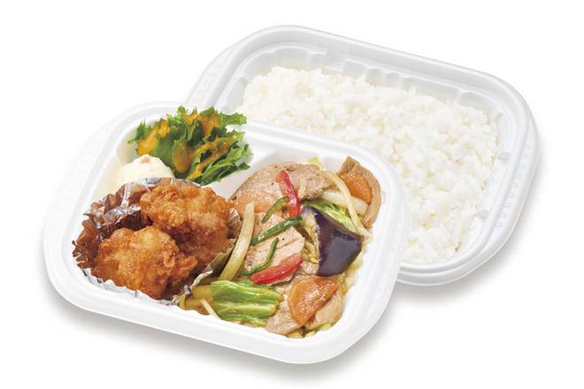 肉野菜炒め 唐揚弁当