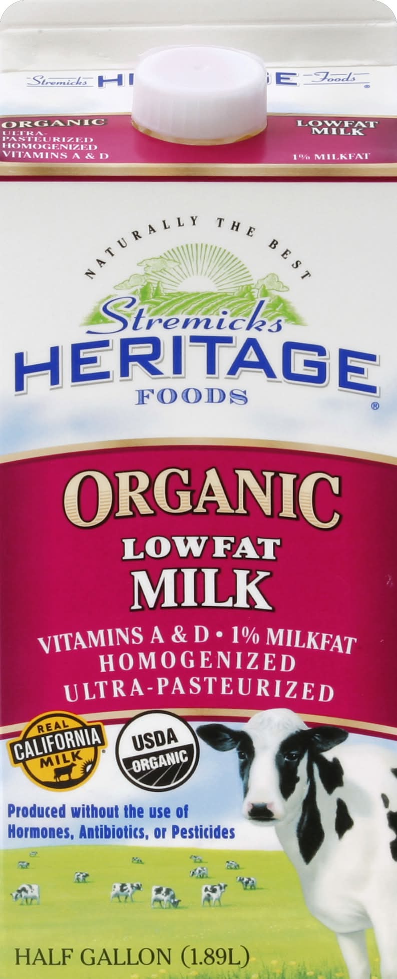 Stremicks Heritage Foods Organic Low Fat Milk (0.5 gal)