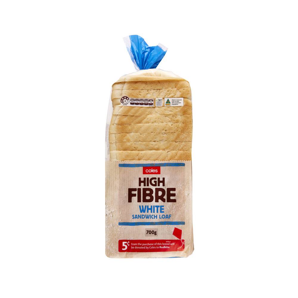 Coles High Fibre White Sandwich Loaf Bread