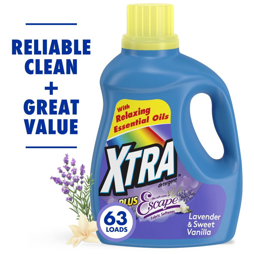 XTRA Plus Scent Of Escape 63 Loads Liquid Laundry Detergent, Lavender & Sweet Vanilla (97.7 fl oz)