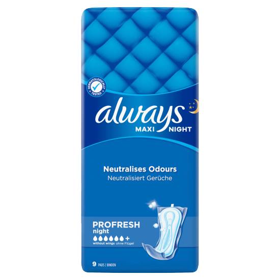Always Maxi Profresh Night Sanitary Towels Without Wings 9 Pads