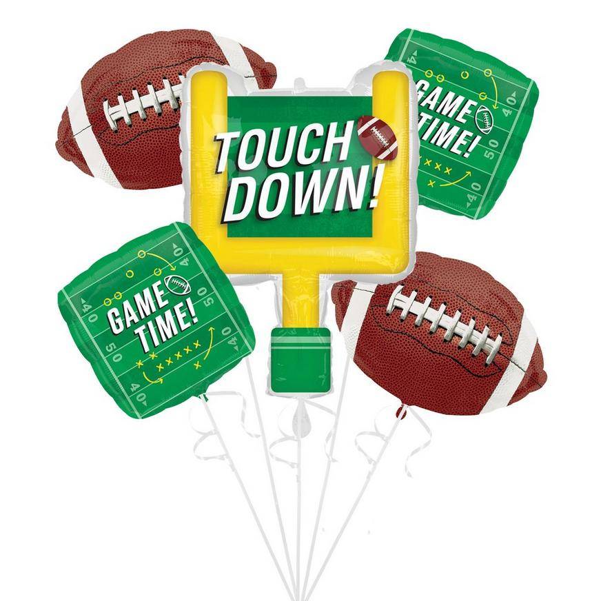 Party City Uninflated Touchdown Football Foil Balloon Bouquet, Multi (5 ct)