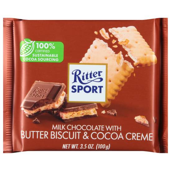 Ritter Sport Milk Chocolate With Butter Biscuit and Cocoa Creme