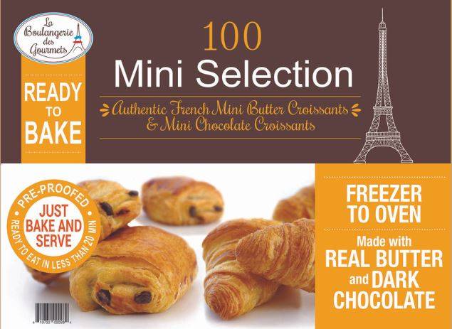 Frozen La Boulangerie des Gourmets - 100 Mini Selection, Authentic French Mini Butter croissants & Mini Chocolate Croissants (1 Unit per Case)