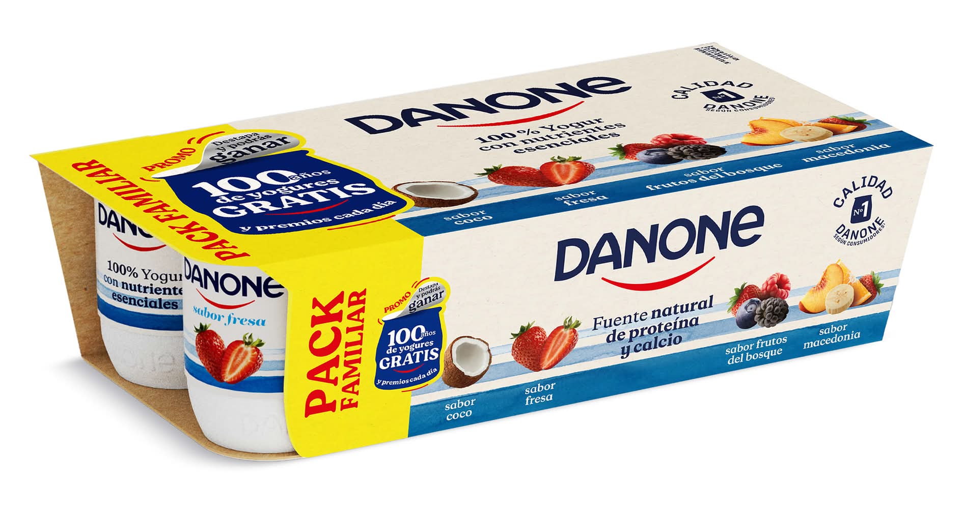 Yogur Sabor Coco, Fresa, Frutos Del Bosque Y Macedonia Danone Pack 8 X 120 G