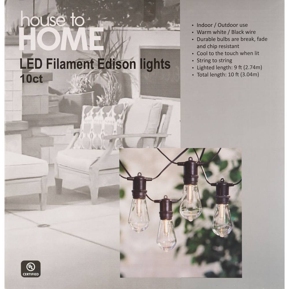 House To Home Led Filament Edison String Lights, 10 Lights