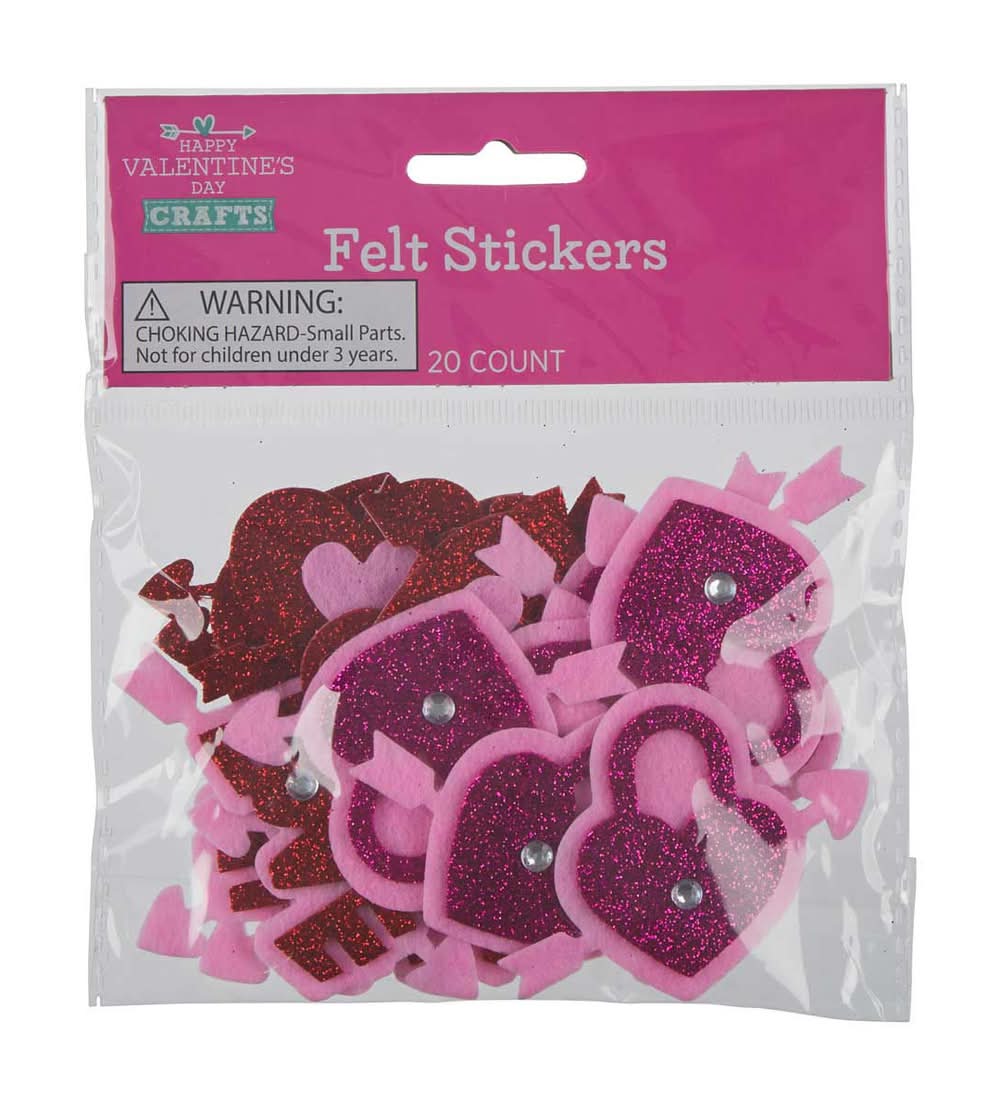 Happy Valentine'S Day Felt Stickers 20 Ct Assorted